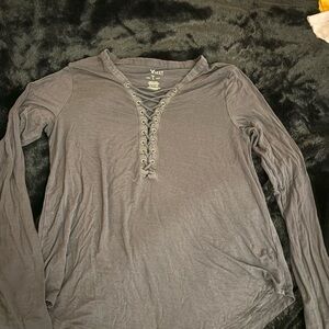 American Eagle Outfitters Charcoal Lace-Up Long Sleeve Shirt